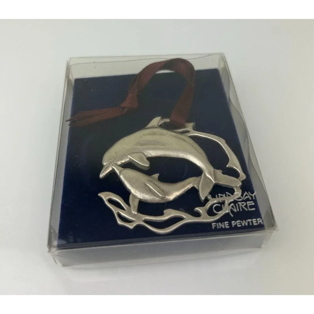 Lindsay Claire Fine Pewter Dolphin Ornament Coastal Ornament Christmas Holiday